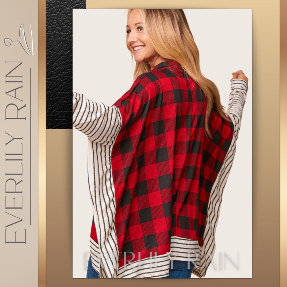Plaid & Striped Poncho Style Sweater - Picture 6 of 12